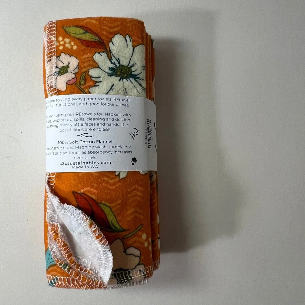 Coast to Coast Sustainables REtowels set of six Soft Cotton Flannel 9 x 11